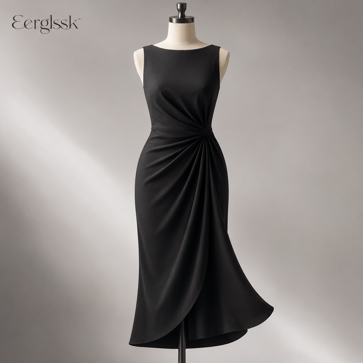 Eerglssk™ Celestine Draped Midi Dress – Sleeveless Cocktail & Wedding Guest Dress