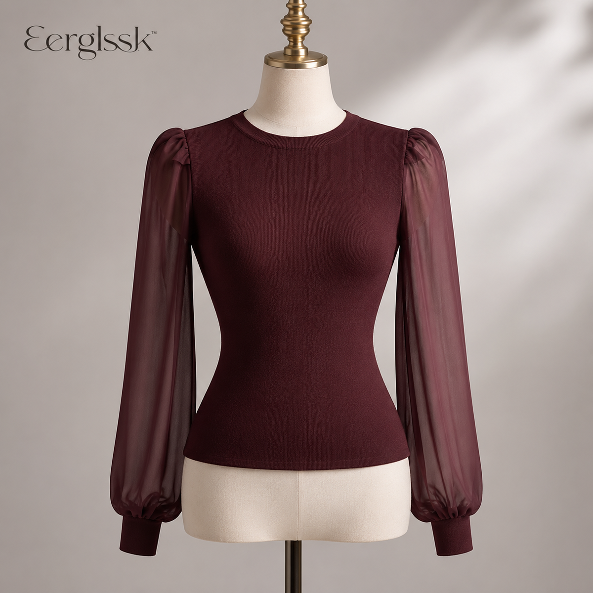 Eerglssk™ Odette Sheer-Sleeve Knit Top – Elegant Long-Sleeve Dressy Blouse