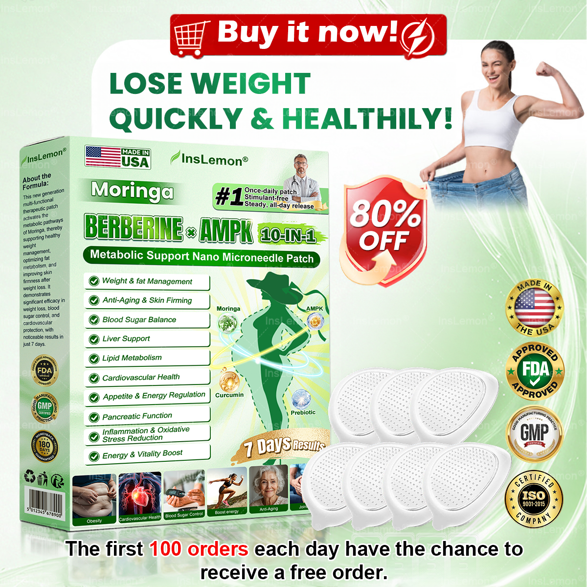 🔥 𝟱𝟬% 𝗢𝗙𝗙 | 𝐈𝐧𝐬𝐋𝐞𝐦𝐨𝐧® 𝗠𝗼𝗿𝗶𝗻𝗴𝗮 × 𝗕𝗲𝗿𝗯𝗲𝗿𝗶𝗻𝗲 × 𝗔𝗠𝗣𝗞 𝟭𝟬-𝗶𝗻-𝟭 𝗠𝗲𝘁𝗮𝗯𝗼𝗹𝗶𝗰 𝗡𝗮𝗻𝗼 𝗣𝗮𝘁𝗰𝗵🇺🇸 | 𝐎𝐧𝐜𝐞 𝐃𝐚𝐢𝐥𝐲