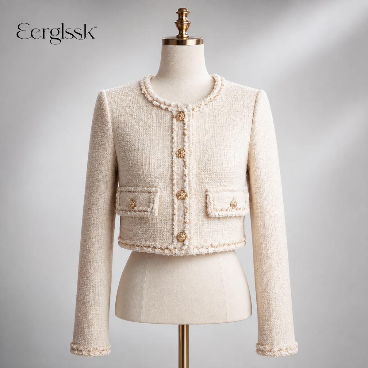 Eerglssk™ Noelle Cropped Bouclé Jacket – Elegant Tweed-Style Women’s Blazer