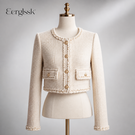 Eerglssk™ Noelle Cropped Bouclé Jacket – Elegant Tweed-Style Women’s Blazer
